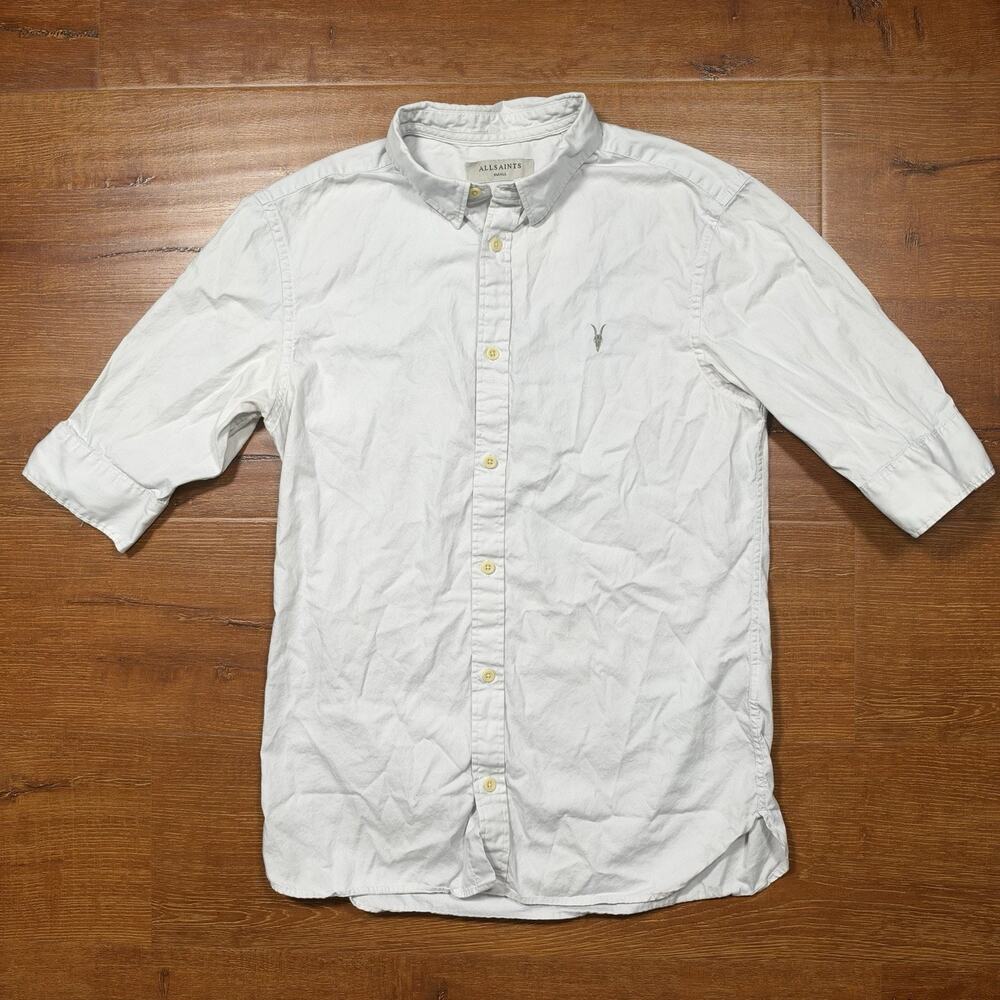 All Saints Redondo Half Sleeve Button Up Shirt Mens S Gray Retro Preppy Classic